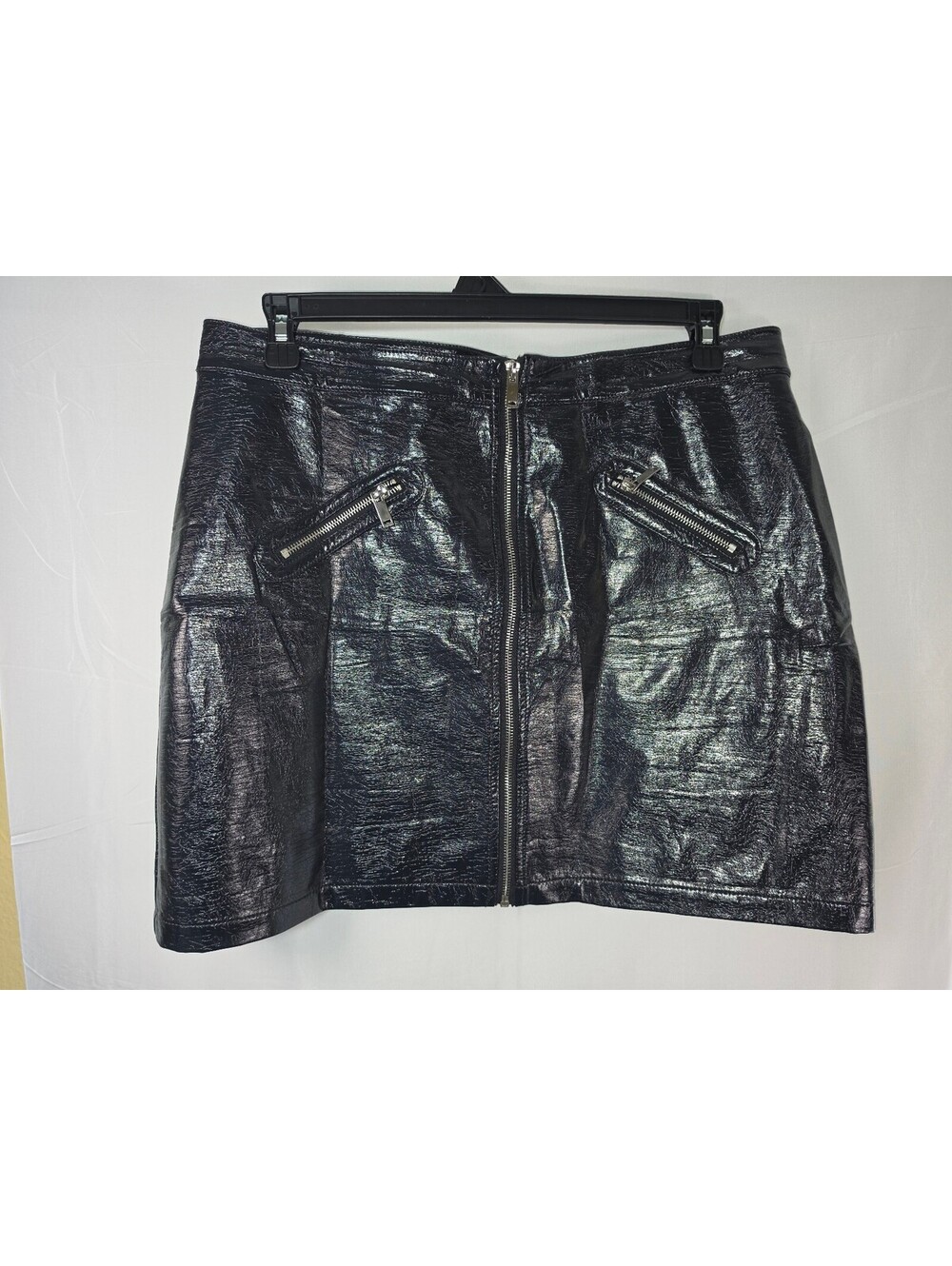 JustFab Black Faux Leather Mini Skirt XL Zipper Detail